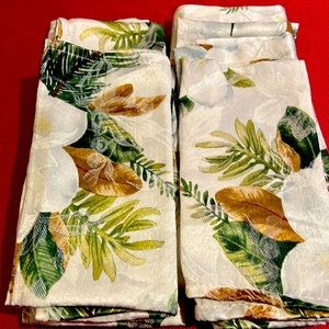 Green, Brown and White Cloth Napkins. A set of 9.